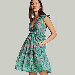 Floral Green and Pink Mini Dress